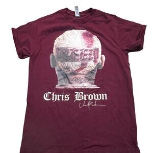 Chris Brown Maroon Graphic T-Shirt Heavy Cotton Tour Merch Women Small‎